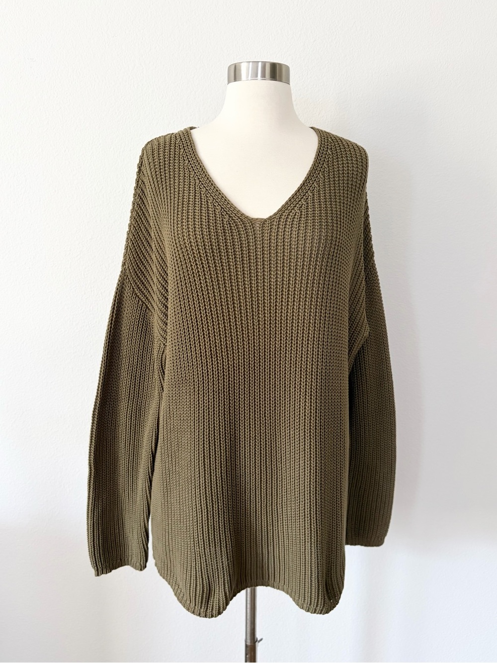 Jenni Kayne Fisherman Organic Cotton Blend Sweater Olive Green Medium M